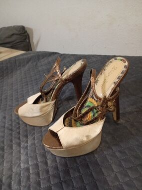 2 Lips Too Gold and Brown Platform Heel Sandals
